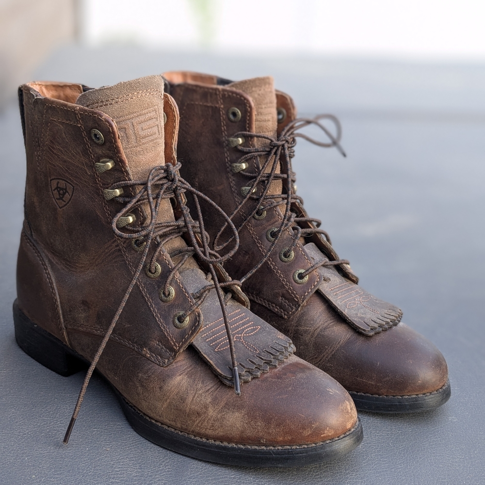 Ariat Brown Leather Boots with Fringe Detail